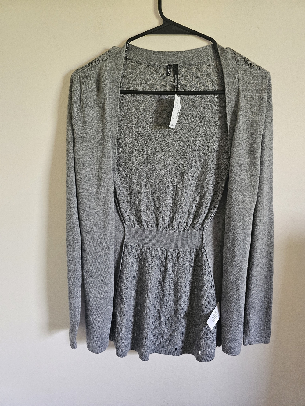 Maurices Gray Open-Front Knit Cardigan with Waist Detail